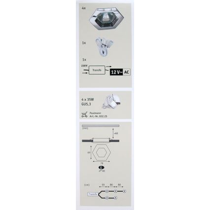 Paulmann 99568 - SET 4x Kúpeľňové svietidlo PREMIUM LINE HEXA 4xGU5,3/35W/230V