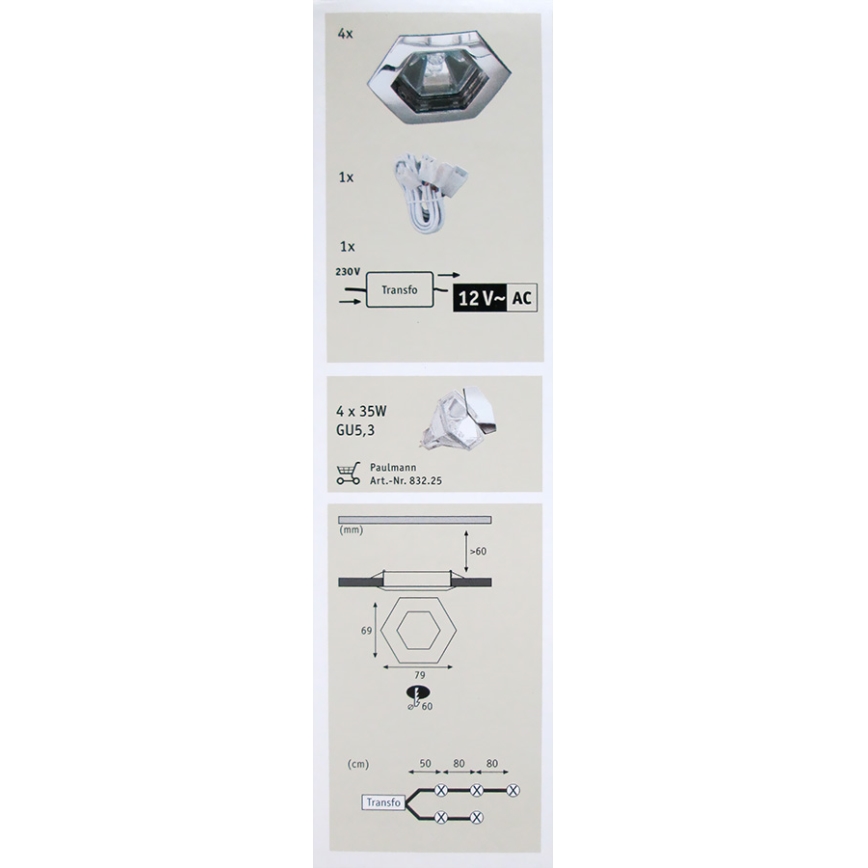 Paulmann 99568 - SET 4x Kúpeľňové svietidlo PREMIUM LINE HEXA 4xGU5,3/35W/230V