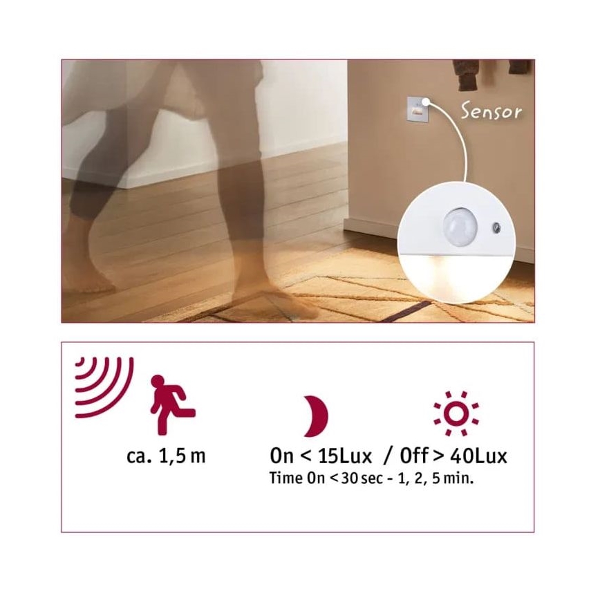 Paulmann  93133 - LED/1,2W Schodiskové svietidlo so senzorom EDGE 230V biela