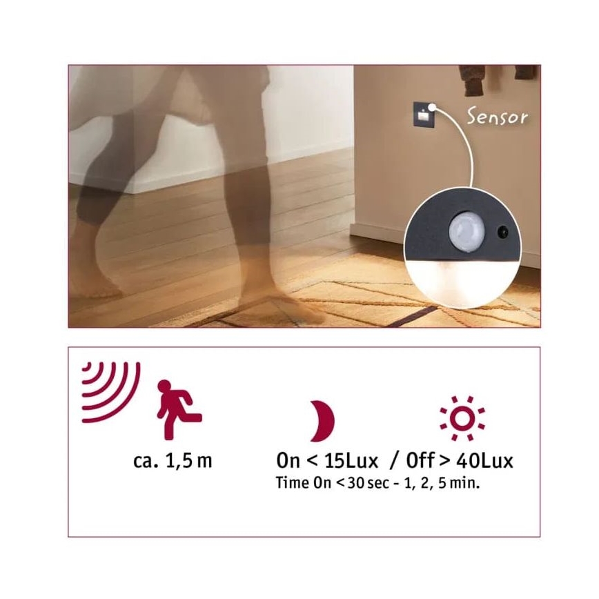 Paulmann  93135 - LED/1,2W Schodiskové svietidlo so senzorom EDGE 230V čierna