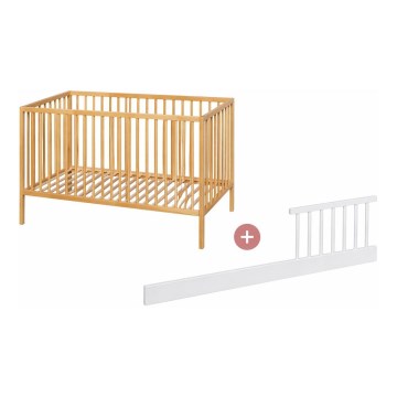 PETITE&MARS - Detská postieľka + zábrana NELA BEECH 120x60 cm buk