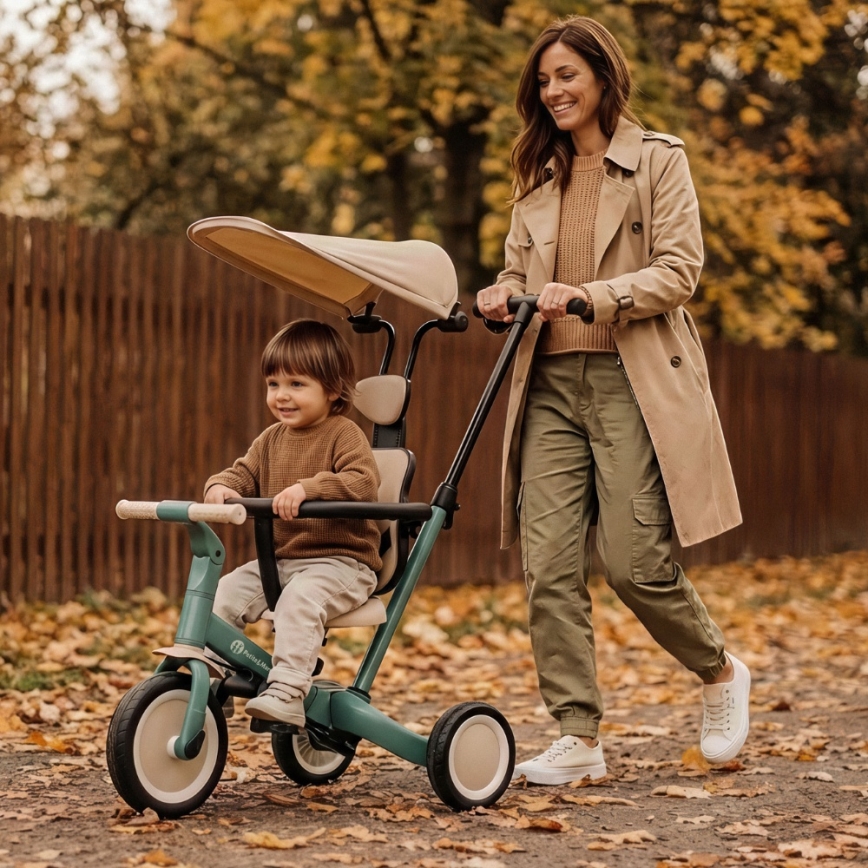 PETITE&MARS - Detská trojkolka 5v1 TURBO PLUS Misty Green