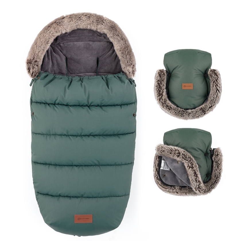 PETITE&MARS - SADA detského fusaku 4v1 COMFY + rukávnikov na kočík FURRY Khaki