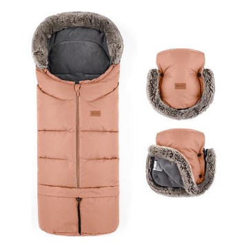 PETITE&MARS - SADA Detský fusak 4v1 ARCTIC + rukávniky na kočík FURRY Pastel Peach