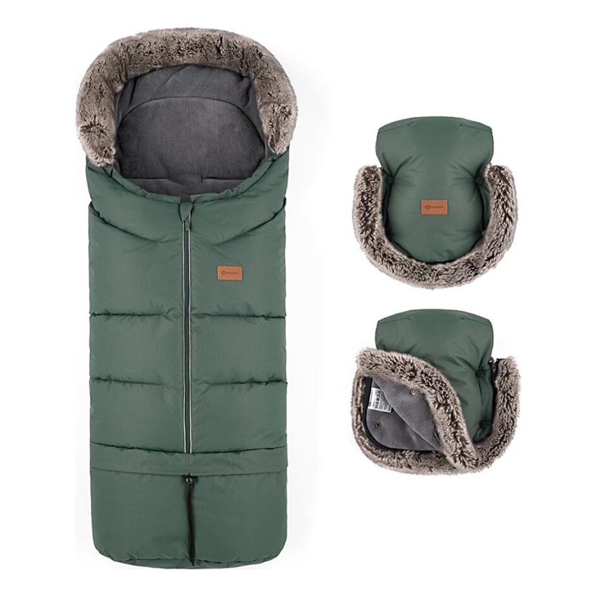 PETITE&MARS - SADA Detský fusak 4v1 ARCTIC + rukávniky na kočík FURRY Veritable Khaki