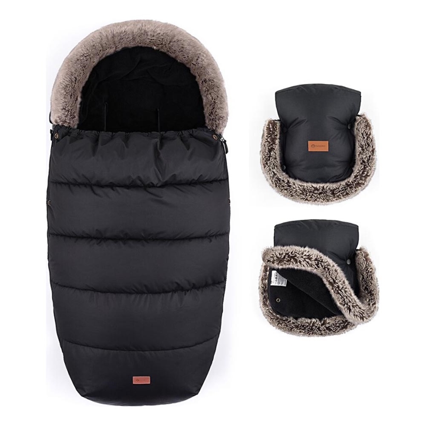 PETITE&MARS - SADA Detský fusak 4v1 COMFY + rukávniky na kočík FURRY Forever Black