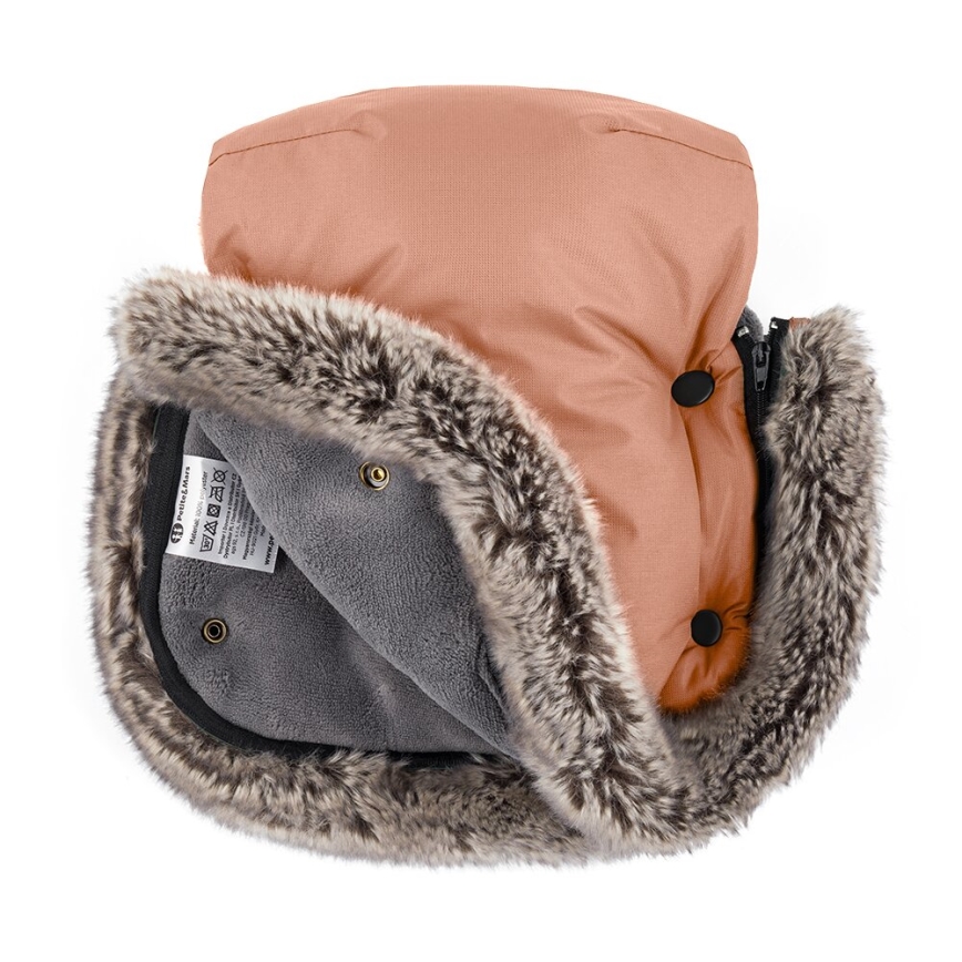 PETITE&MARS - SADA Detský fusak 4v1 COMFY + rukávniky na kočík FURRY Pastel Peach