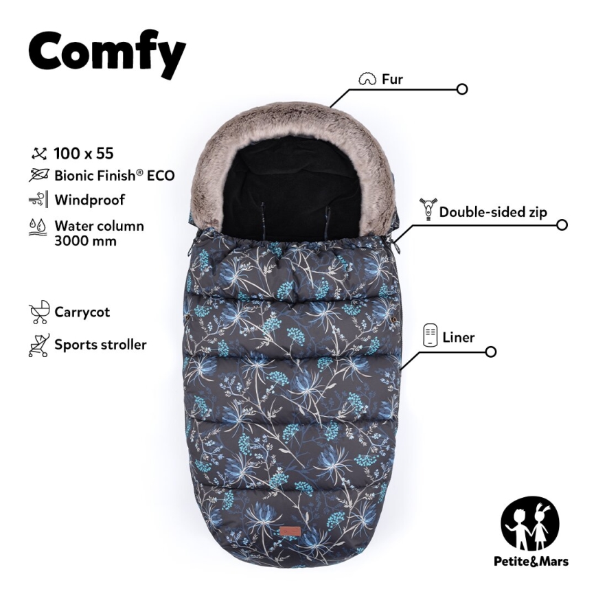PETITE&MARS - SADA Detský fusak 4v1 COMFY + rukávniky na kočík FURRY Pastel Peach