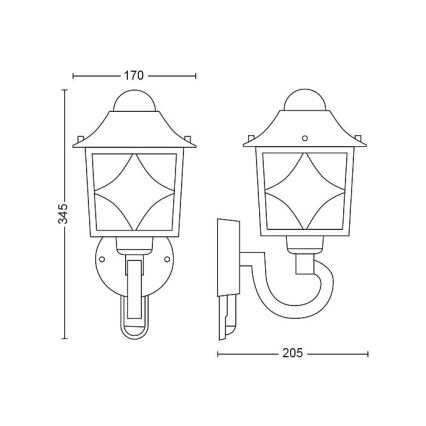 Philips - Vonkajšie nástenné svietidlo so senzorom 1xE27/60W/230V IP44