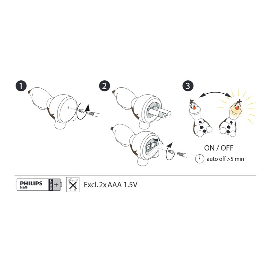 Philips 71768/08/16 - LED detská lampa FROZEN 1xLED/0,2W/2xAAA
