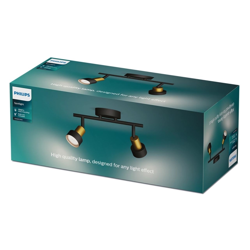 Philips - Bodové svietidlo CONDUIT 2xGU10/5W/230V čierna/mosadz