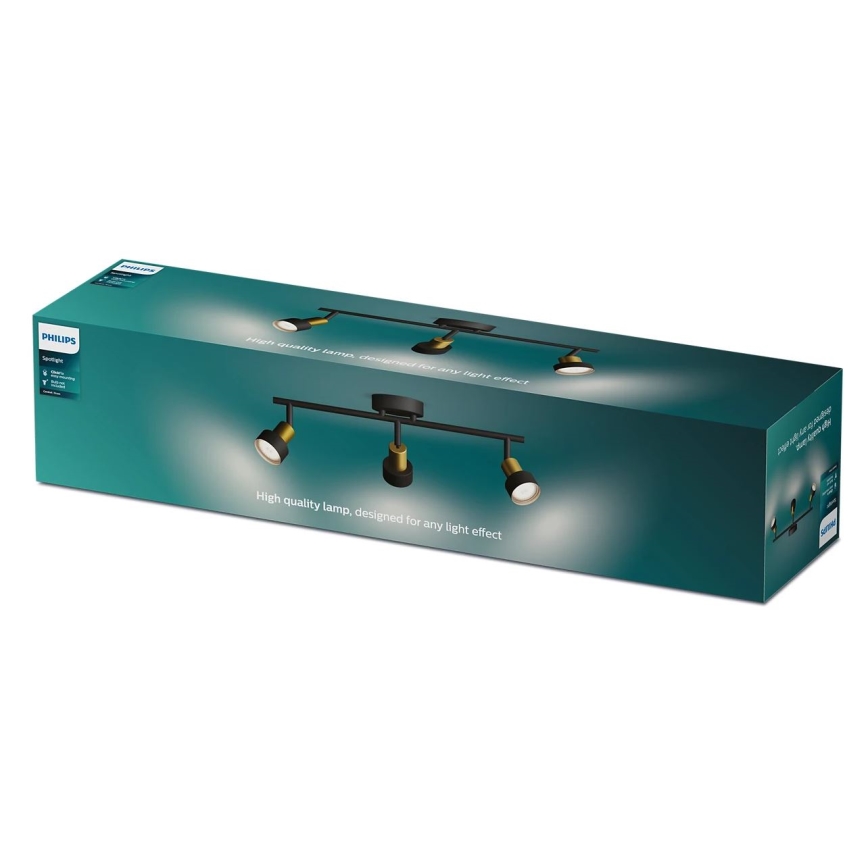 Philips - Bodové svietidlo CONDUIT 3xGU10/5W/230V čierna/mosadz