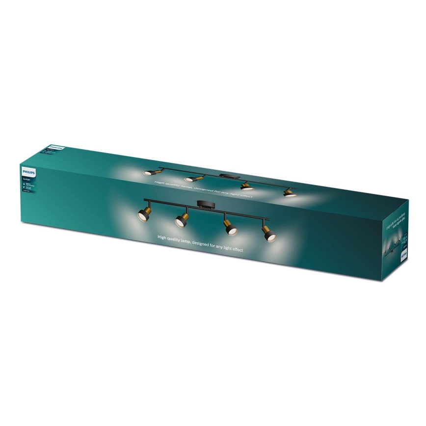 Philips - Bodové svietidlo CONDUIT 4xGU10/5W/230V čierna/mosadz