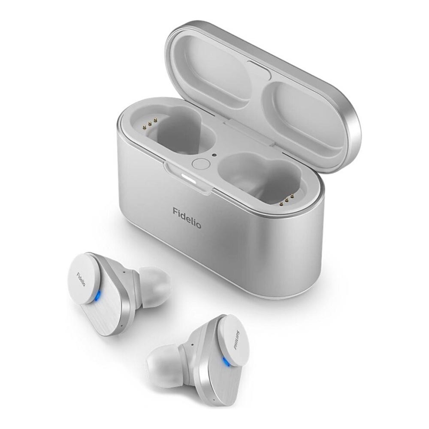 Philips Fidelio T1WT/00 - Bezdrôtové slúchadlá IPX4 2x 60 mAh + 650 mAh strieborná