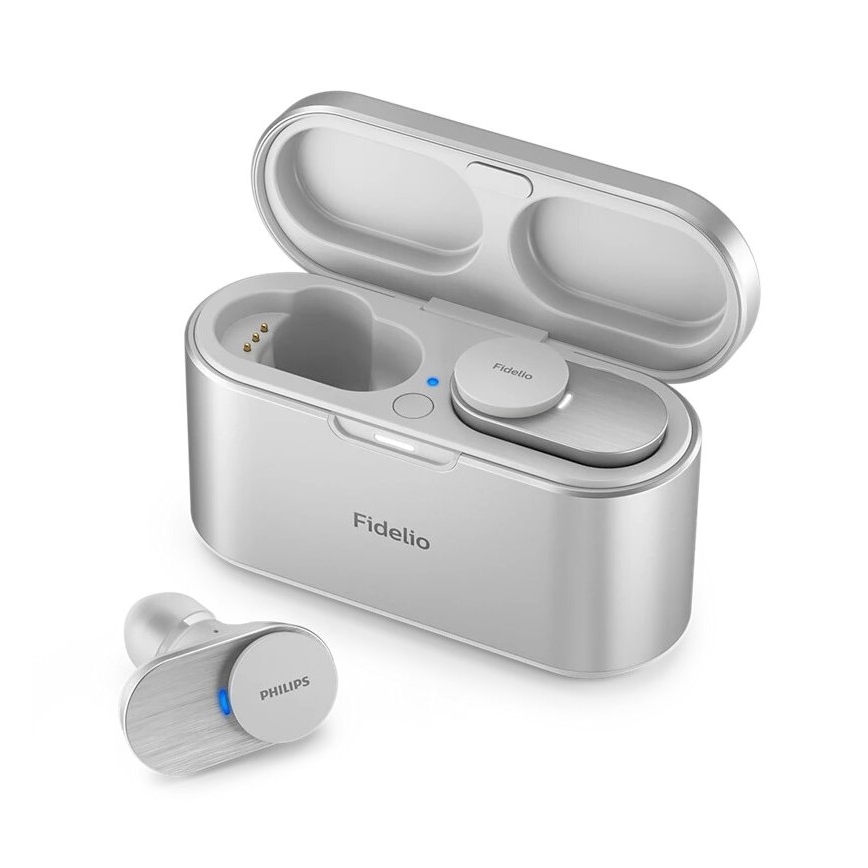 Philips Fidelio T1WT/00 - Bezdrôtové slúchadlá IPX4 2x 60 mAh + 650 mAh strieborná