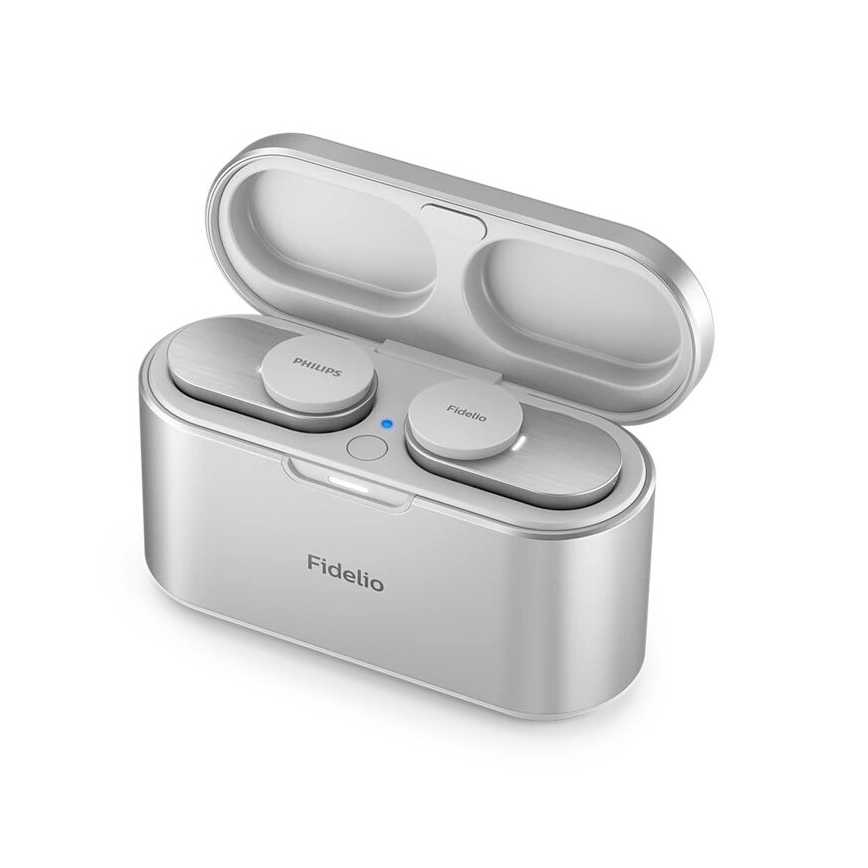 Philips Fidelio T1WT/00 - Bezdrôtové slúchadlá IPX4 2x 60 mAh + 650 mAh strieborná