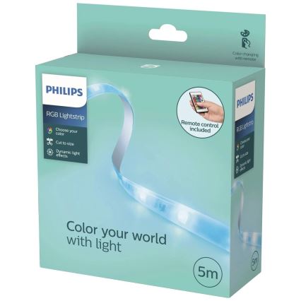 Philips - LED RGBW stlmiteľný pásik 5m LED/12W/230V + diaľkové ovládanie
