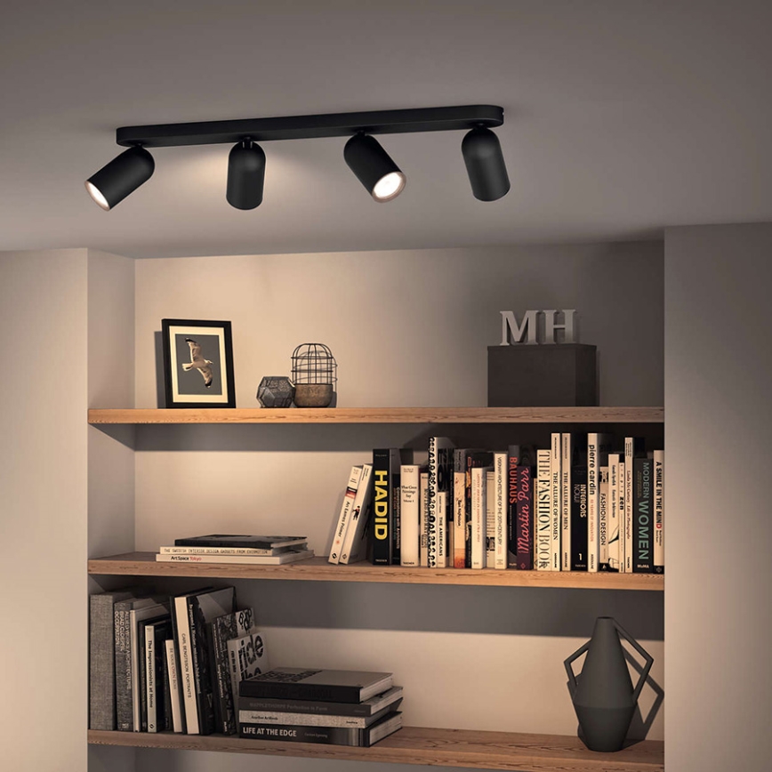 Philips - LED RGBW Stmievateľné bodové svietidlo PONGEE 4xGU10/4,8W/230V 3000K čierna + diaľkové ovládanie