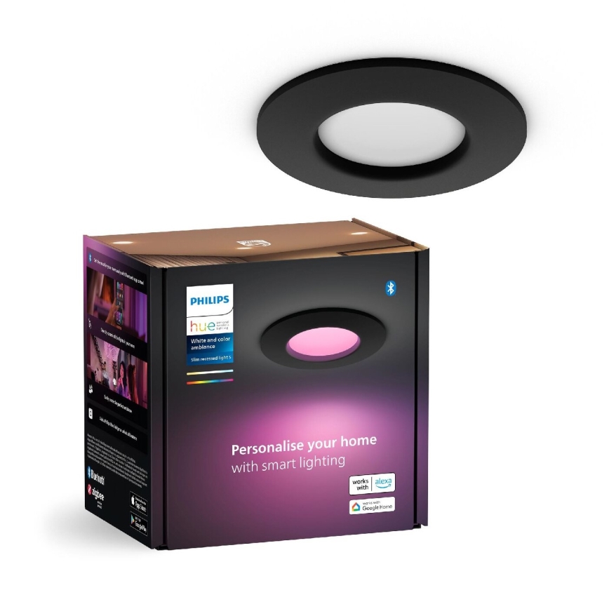 Philips - LED RGBW Stmievateľné kúpeľňové podhľadové svietidlo Hue SLIM LED/8,3W/230V 2000-6500K IP44 čierna
