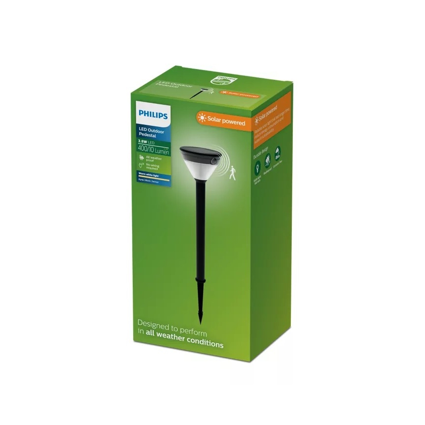 Philips - LED solárna lampa s pohybovým senzorom KYNA LED/3,8W/3,7V 800 mAh 2700K IP44 čierna