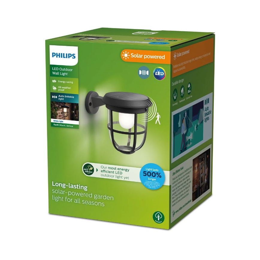 Philips - LED Solárne nástenné svietidlo so senzorom RADII LED/1,3W/3,7V 3000K IP44