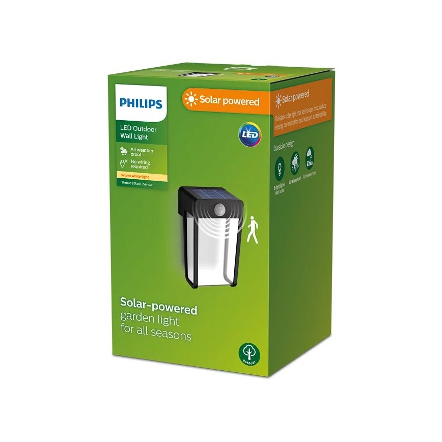 Philips - LED Solárne nástenné svietidlo so senzorom SHROUD LED/2,3W/3,7V IP44