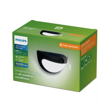 Philips - LED solárne nástenné svietidlo so senzorom SWYN LED/3,8W/3,7V 800 mAh 2700K IP44 čierne