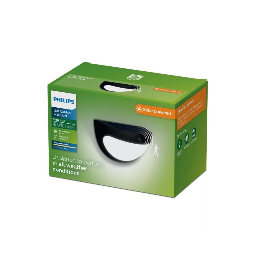 Philips - LED solárne nástenné svietidlo so senzorom SWYN LED/3,8W/3,7V 800 mAh 2700K IP44 čierne