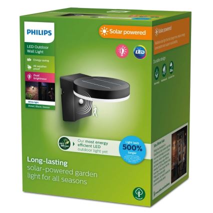 Philips - LED Solárne nástenné svietidlo so senzorom pohybu a súmraku ZONAL LED/1,3W/3,7V 2500 mAh IP44
