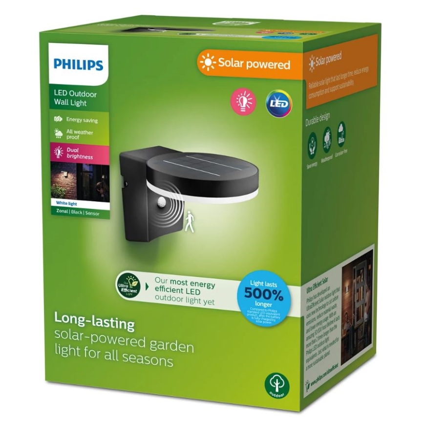 Philips - LED Solárne nástenné svietidlo so senzorom pohybu a súmraku ZONAL LED/1,3W/3,7V 2500 mAh IP44