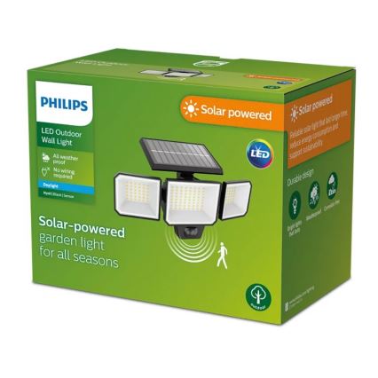 Philips -  LED Solárny nástenný reflektor so senzorom pohybu a súmraku NYSIL 3xLED/8,7W/3,7V 2000 mAh IP65