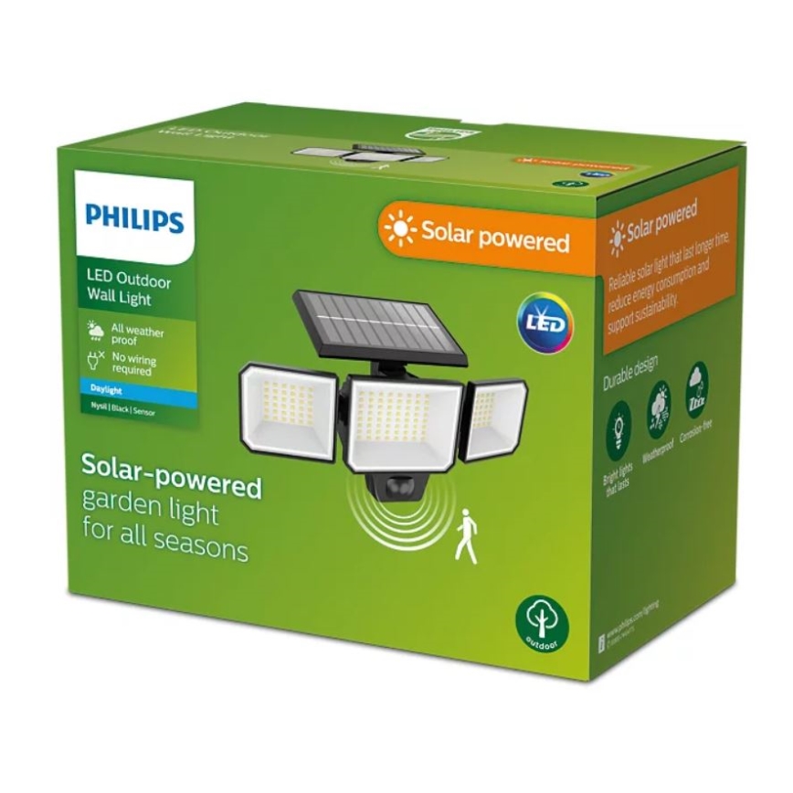 Philips -  LED Solárny nástenný reflektor so senzorom NYSIL 3xLED/8,7W/3,7V 2000 mAh IP65