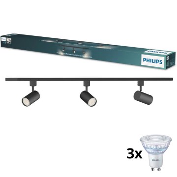Philips - LED stmievateľné bodové svietidlo do lištového systému EASYLINK 3xGU10/7W/230V 2200-2700K 1m čierna
