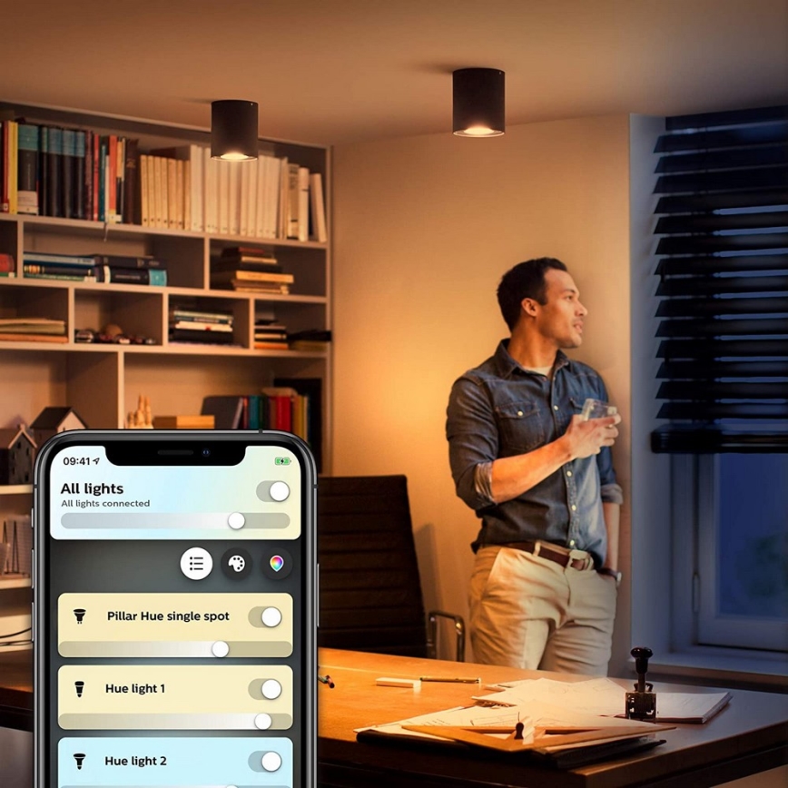 Philips - LED Stmievateľné bodové svietidlo Hue PILLAR 1xGU10/4,2W/230V 2200-6500K + diaľkové ovládanie čierna