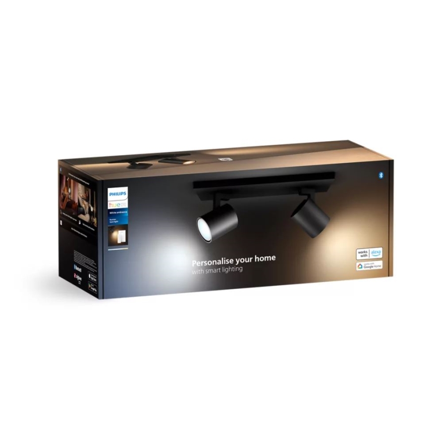 Philips - LED Stmievateľné bodové svietidlo Hue RUNNER 2xGU10/4,2W/230V 2200-6500K + diaľkové ovládanie čierna
