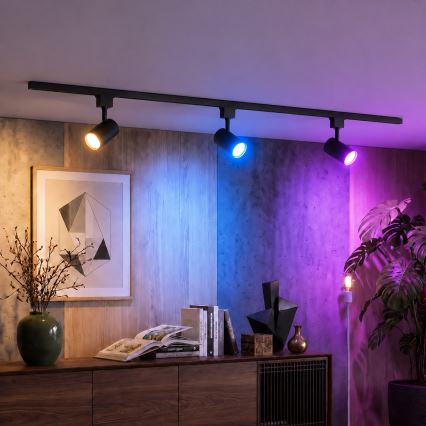 Philips - LED RGBW Stmievateľné bodové svietidlo v lištovom systéme EASYLINK HUE 3xGU10/4,7W/230V 2200-6500K 1m čierna + Hue bridge