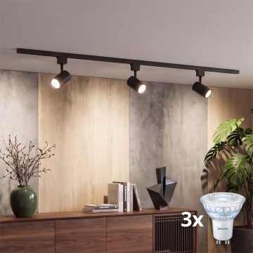 Philips - LED stmievateľné bodové svietidlo v lištovom systéme EASYLINK 3xGU10/7W/230V 1m čierne