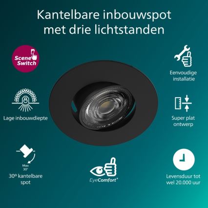 Philips - stmievateľné zapustené LED svietidlo CILANTRO, 5 W, 230 V, 4000 K, čierne
