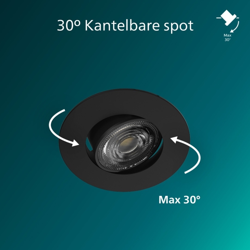 Philips - stmievateľné zapustené LED svietidlo CILANTRO, 5 W, 230 V, 4000 K, čierne