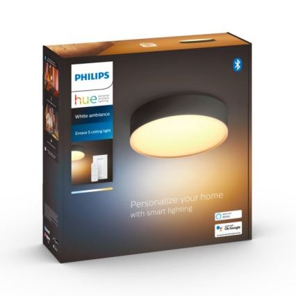Philips - stmievateľné LED stropné svietidlo Hue, 9,6 W/230 V, 2200-6500 K, pr. 261 mm, čierne + diaľkové ovládanie