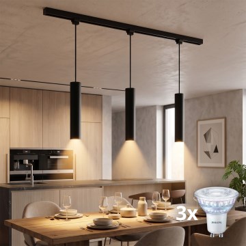 Philips - LED stmievateľný luster na lane v lištovom systéme EASYLINK 3xGU10/7W/230V 2200-2700K 1m čierny