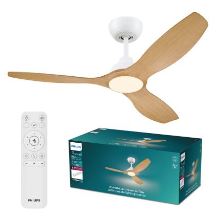 Philips - LED stmievateľný stropný ventilátor OLAS LED/24W/230V priemer 132 cm biela/hnedá + diaľkové ovládanie