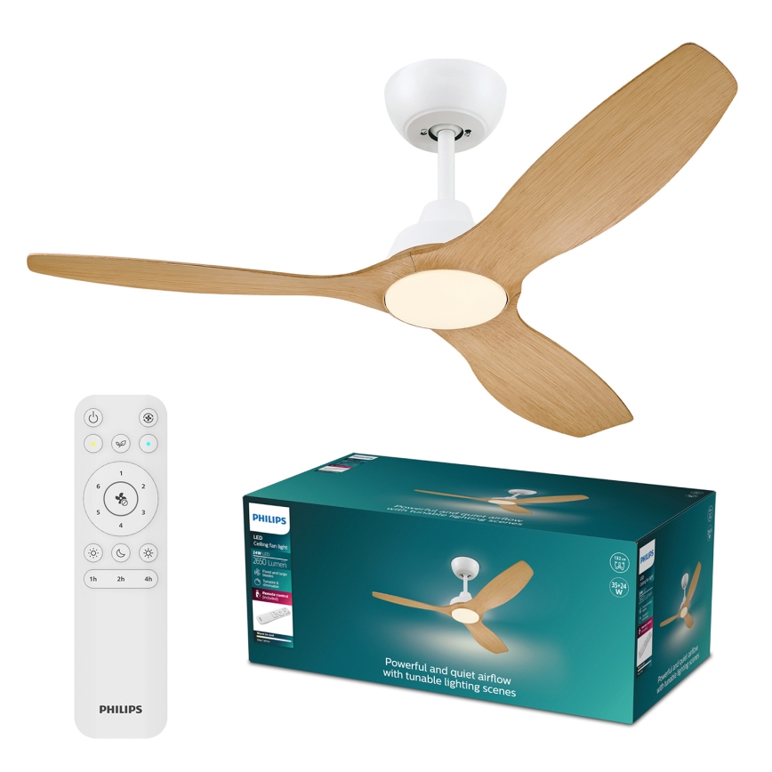 Philips - LED stmievateľný stropný ventilátor OLAS LED/24W/230V priemer 132 cm biela/hnedá + diaľkové ovládanie