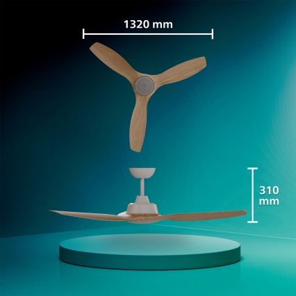 Philips - LED stmievateľný stropný ventilátor OLAS LED/24W/230V priemer 132 cm biela/hnedá + diaľkové ovládanie