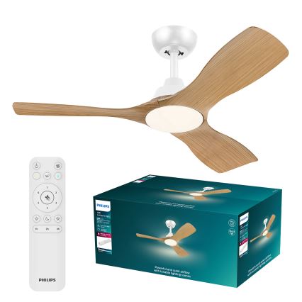 Philips - LED stmievateľný stropný ventilátor OLAS LED/24W/230V pr. 106 cm biela/hnedá + diaľkové ovládanie