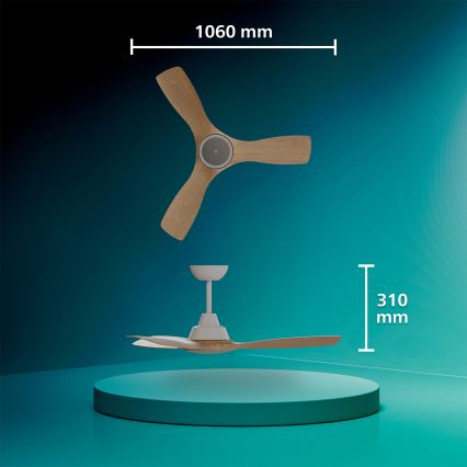 Philips - LED stmievateľný stropný ventilátor OLAS LED/24W/230V pr. 106 cm biela/hnedá + diaľkové ovládanie