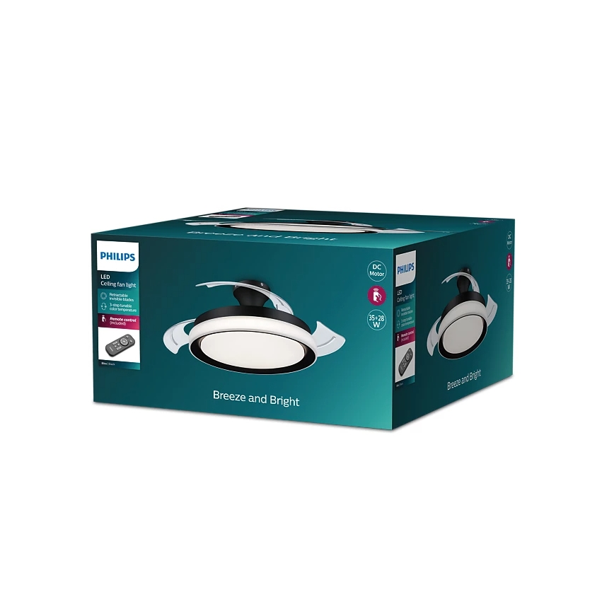 Philips - LED stropné svietidlo s ventilátorom BLISS LED/35W/230V 5500/4000/2700K čierne + diaľkový ovládač