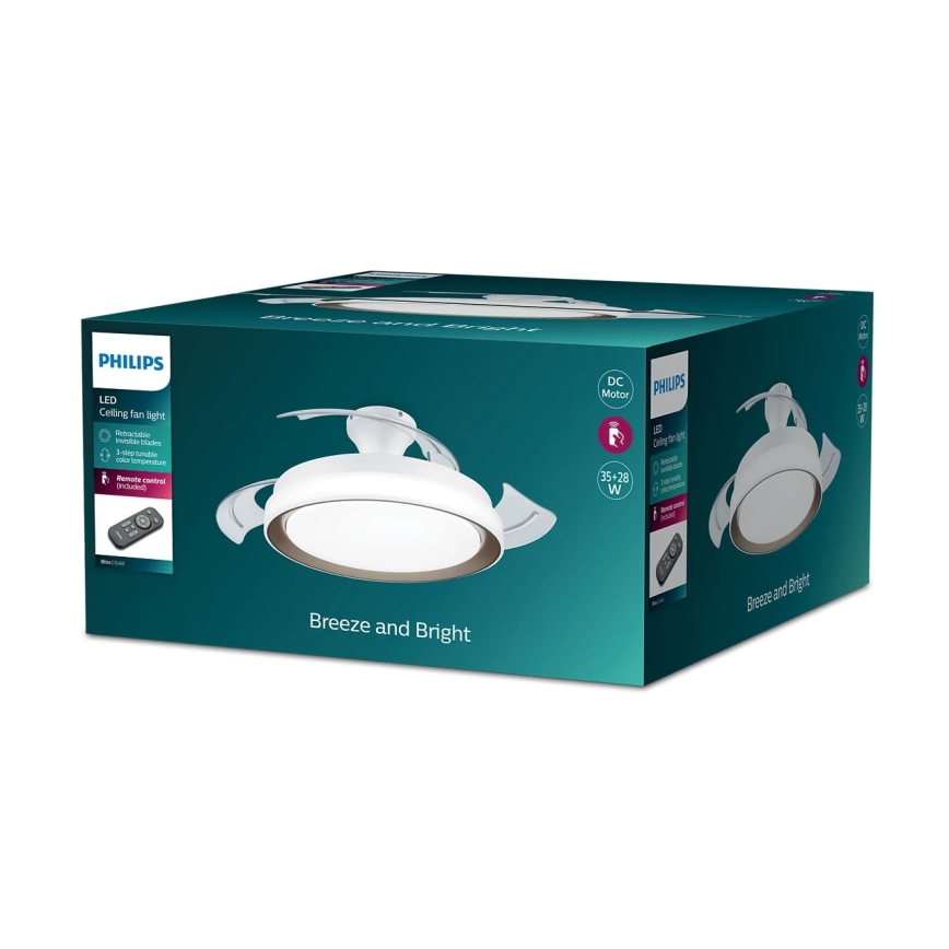 Philips-LED Stropné svietidlo s ventilátorom LED/35W/230V 5500/4000/2700K + diaľkové ovládanie zlatá