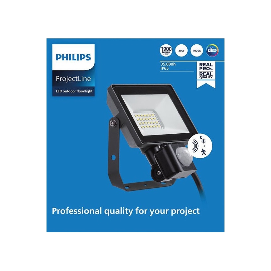 Philips - LED Vonkajší reflektor so senzorom PROJECTLINE LED/20W/230V IP65 4000K