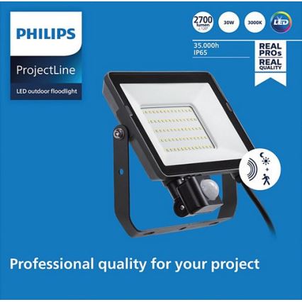 Philips - LED Vonkajší reflektor so senzorom PROJECTLINE LED/30W/230V IP65 3000K